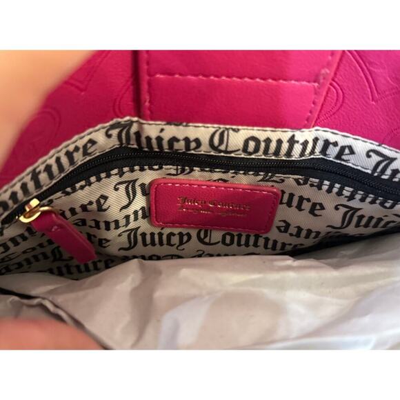Juicy Couture Pink Mini Satchel Purse Charm Bag Gold Chain Crown Heart JC Logo - Picture 5 of 7